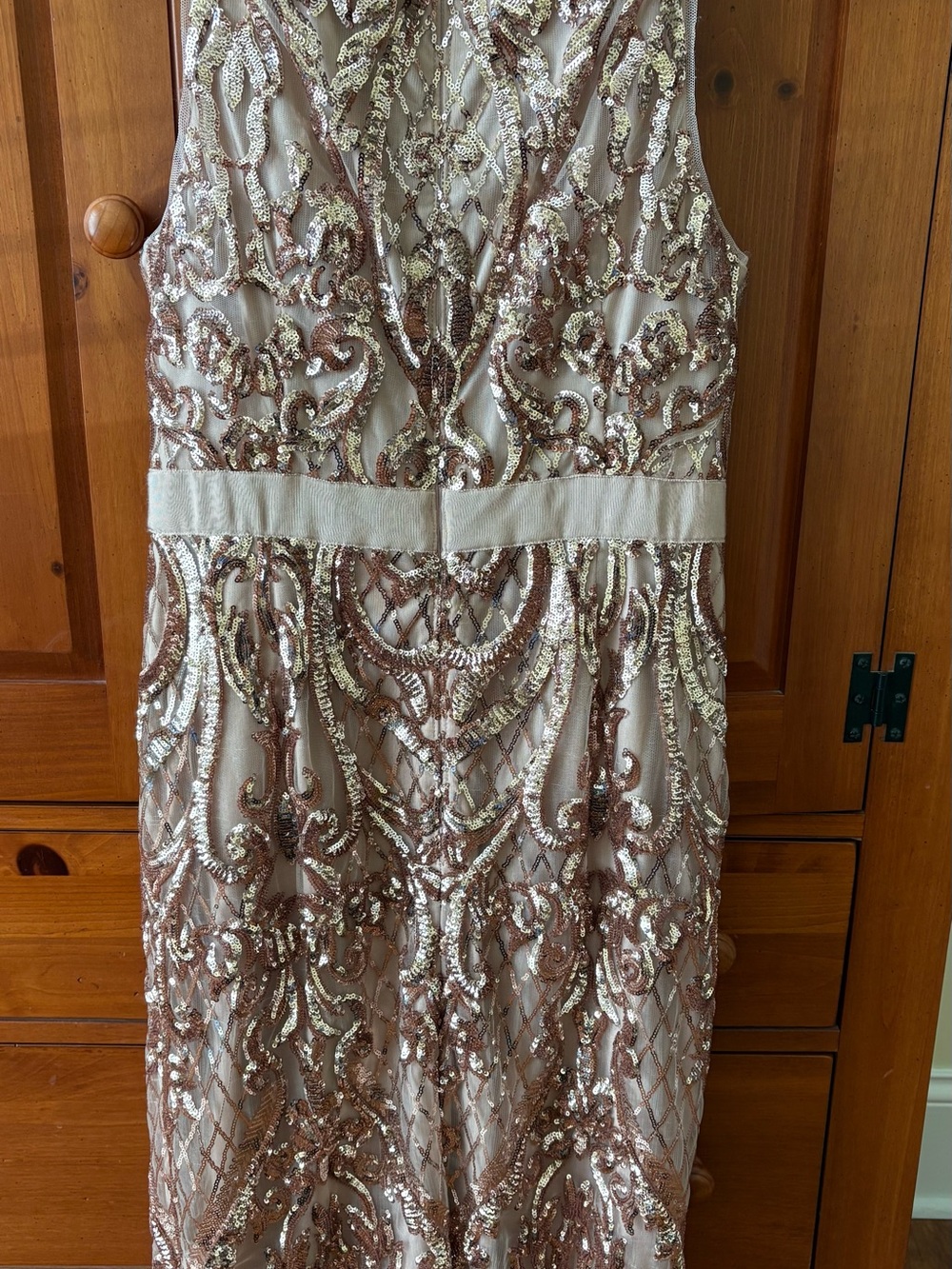 Adrianna Papell Rose Gold Sequin Embellished Sheath Dress